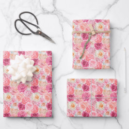 Pink White Floral Geburtstag für ihr Brautparty Geschenkpapier Set