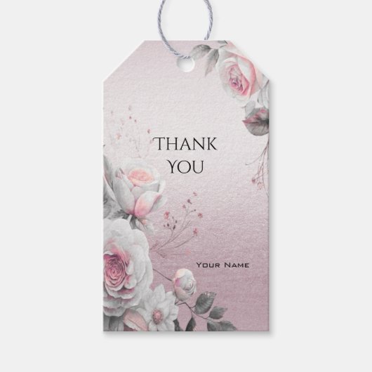 Pink White Floral Geschenk Tag Geschenkanhänger (Vorderseite)
