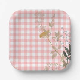Pink White Floral Gingham Kariert Country Farm Pappteller