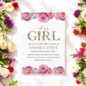 Pink White Floral Girl Kinderdusche Einladung