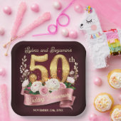 Pink White Floral Golden 50. Hochzeitstag Pappteller (Party)