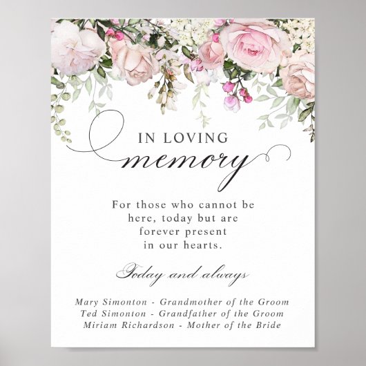 Pink White Floral Memorial Wedding Sign Poster (Vorne)