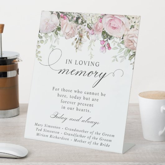 Pink White Floral Memorial Wedding Sign Sockelschild (In Situ)
