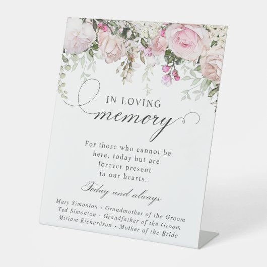 Pink White Floral Memorial Wedding Sign Sockelschild (Vorderseite)