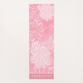 Pink White Floral Muster Personalisiert Name Yogamatte (Rückseite)