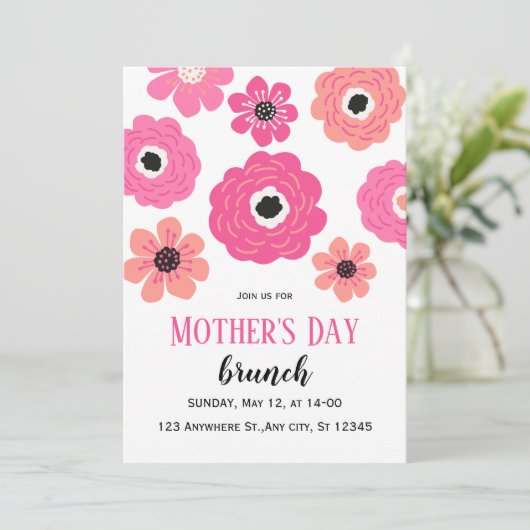 Pink White Floral Mutter Tag Brunch Einladung (Stehend Vorderseite)
