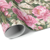 Pink & White Floral Pattern Easter Wrapping Paper Geschenkpapier (Rolleneckpunkt)