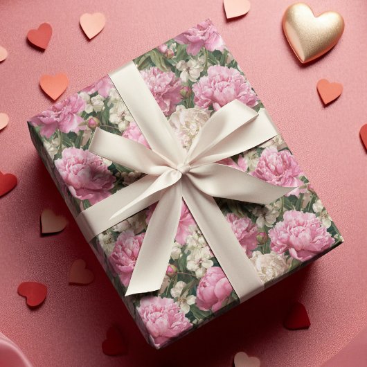 Pink & White Floral Pattern Easter Wrapping Paper Geschenkpapier