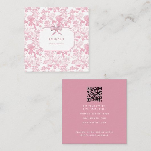 Pink White Floral Rose Chinoiserie Eventplaner Quadratische Visitenkarte (Vorne/Hinten)