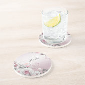 Pink White Floral Sandstone Untersetzer (Seite)