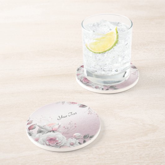 Pink White Floral Sandstone Untersetzer (Seite)