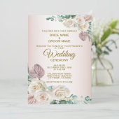 Pink White Floral Watercolor Greenery Wedding Einladung (Stehend Vorderseite)