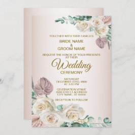 Pink White Floral Watercolor Greenery Wedding Einladung