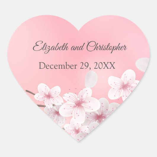 Pink White Floral Wedding Bridal Dusche Herz-Aufkleber (Vorderseite)