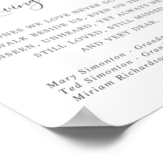 Pink White Floral Wedding Memorial Sign Poster (Ecke)