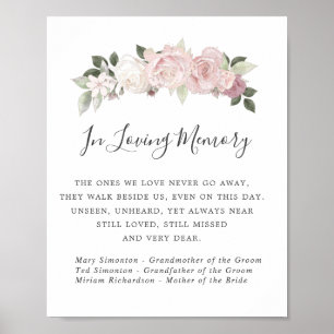 Pink White Floral Wedding Memorial Sign Poster