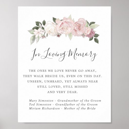 Pink White Floral Wedding Memorial Sign Poster (Vorne)