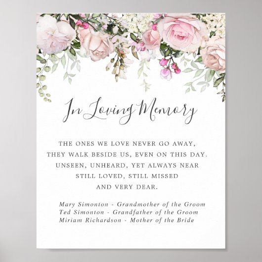 Pink White Floral Wedding Memorial Sign Poster (Vorne)