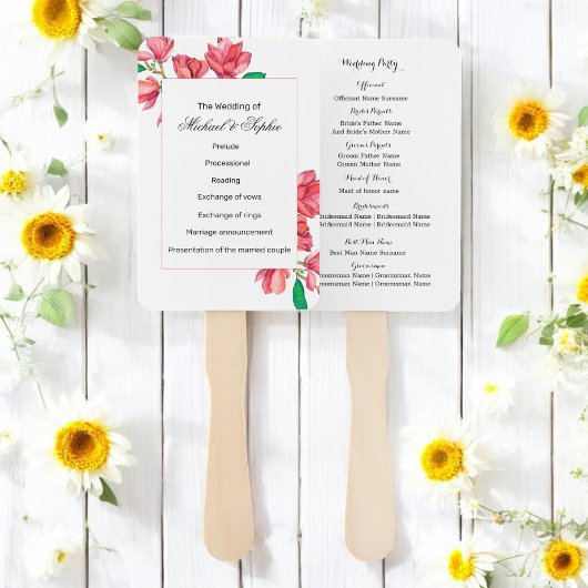 Pink White Floral Wedding Program Fächer