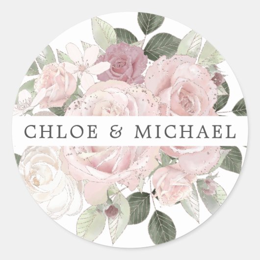 Pink White Floral Wedding Umschlag Aufkleber (Vorderseite)