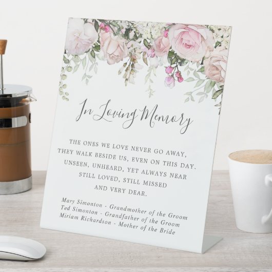 Pink White Floral Wedorial Tabletop Sockelschild (In Situ)