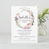 Pink White Floral Wreath Quinceanera Einladung (Stehend Vorderseite)