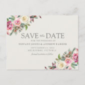Pink White Florals Save the Date Postkarte (Vorderseite)