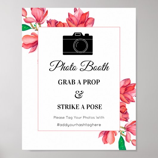 Pink White Foto Booth Floral Sign Poster (Vorne)