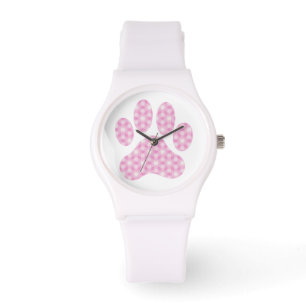 Pink White Geometric Muster Paw Print Armbanduhr