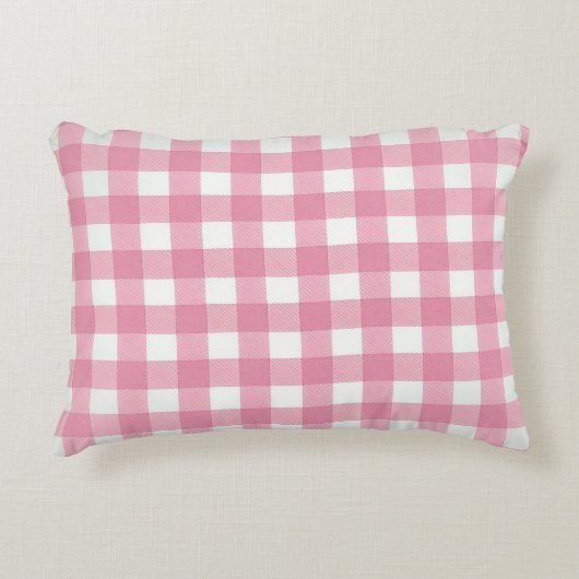 Pink White Gingham Buffalo Kariert Checked Bedroom Dekokissen (Vorderseite)