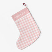 Pink White Gingham Individuelle Name Kleiner Weihnachtsstrumpf (Rückseite (Hängend))