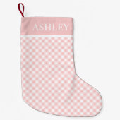 Pink White Gingham Individuelle Name Kleiner Weihnachtsstrumpf (Vorderseite)