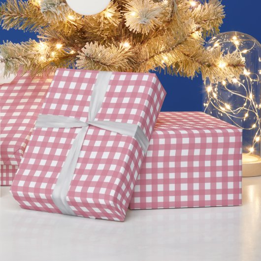 Pink White Gingham Karo Kariert Geschenkpapier (Feiertage)