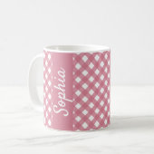 Pink White Gingham Karo Kariert Kaffeetasse (Vorderseite Links)