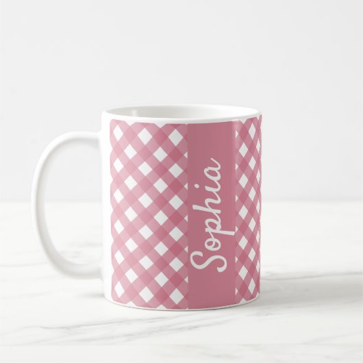 Pink White Gingham Karo Kariert Kaffeetasse (Links)