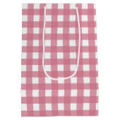 Pink White Gingham Karo Kariert Mittlere Geschenktüte (Rückseite)