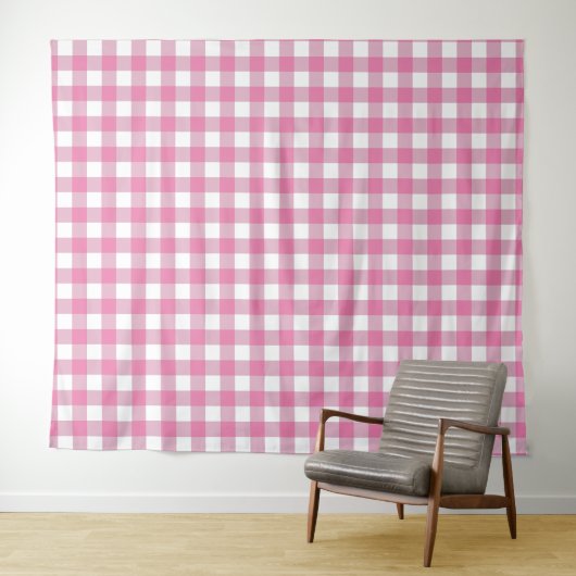 Pink & White Gingham Karo Tapestry Wandteppich (Beispiel (Horizontal))