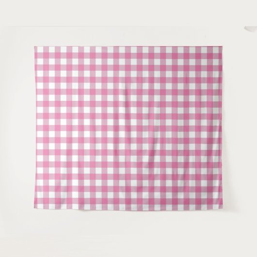 Pink & White Gingham Karo Tapestry Wandteppich (Vorderseite (Horizontal))
