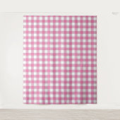 Pink & White Gingham Karo Tapestry Wandteppich (Vorderseite)