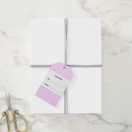 Pink White Gingham Pattern, Ihre Monogramm Geschenkanhänger (Mit Garn)