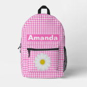 Pink White Gingham Personalisiert Girls Bedruckter Rucksack (Vorderseite)