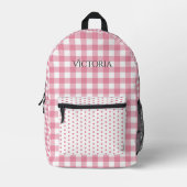 Pink White Gingham Polkadot Personalized Bedruckter Rucksack (Vorderseite)