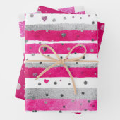 Pink White Glitter Heart Checkered  Geschenkpapier Set (Beispiel)