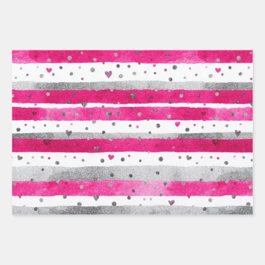 Pink White Glitter Heart Checkered  Geschenkpapier Set (Vorderseite)