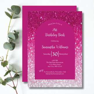 Pink White Glitzer Glam Bling Girly 21. Geburtstag Einladung