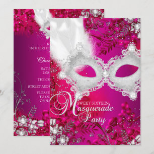 Pink & White Glitzermaske Masquerade Sweet 16 Einladung