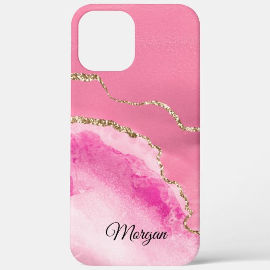 Pink, White & Gold Agate, DIREKT-Script-Name Schwa Case-Mate iPhone Hülle (Rückseite)