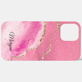 Pink White Gold Agate & Gold Stars, DIREKT Name Bl Case-Mate iPhone Hülle (Hinten (horizontal))