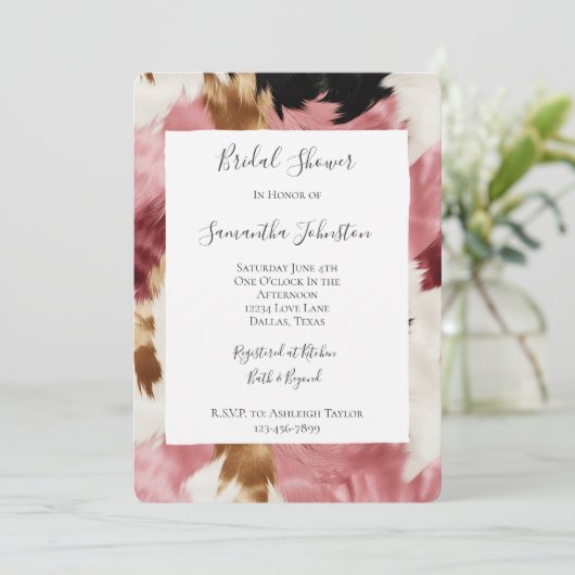 Pink White Gold Black Abstract Bridal Shower Einladung (Stehend Vorderseite)