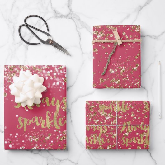 Pink White Gold Confetti Sparkle Geschenkpapier Set (Vorderseite)